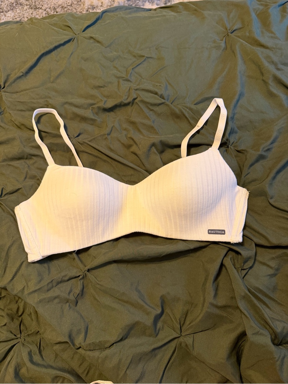 Nautica Women's White Ribbed Lightly Padded Wireless Bra